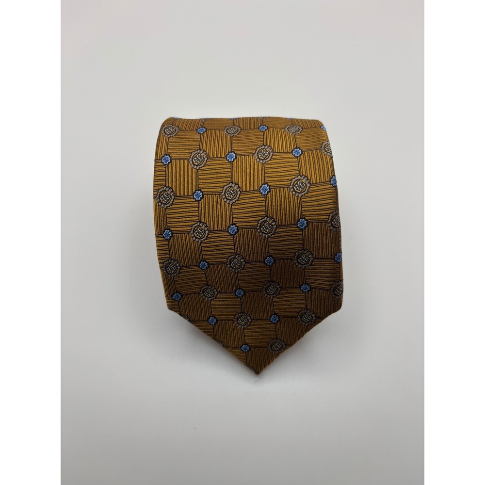 Jos. A. Bank Executive Collection Silk Tie Gold Blue Geometric Medallion Pattern